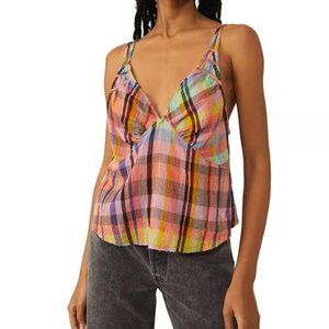 NWT Free People Women's Plaid Cotton Sleeveless Top Size Small